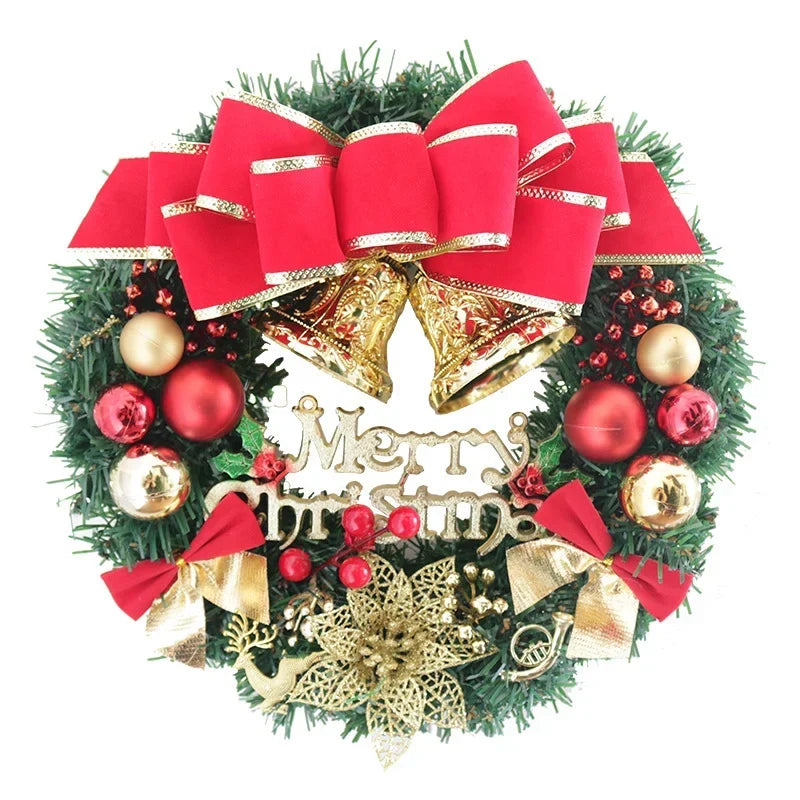 Christmas Wreath Red Bow Gold Accents Ready To Hang