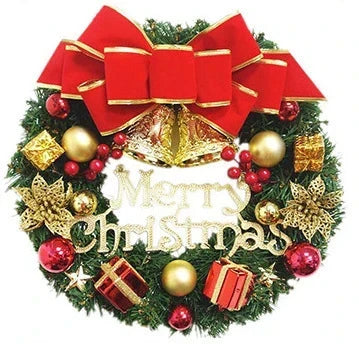 Christmas Wreath Red Bow Gold Accents Ready To Hang