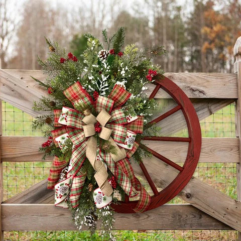 Christmas Wreath Rustic Faux Evergreens & Florals 24 Inch