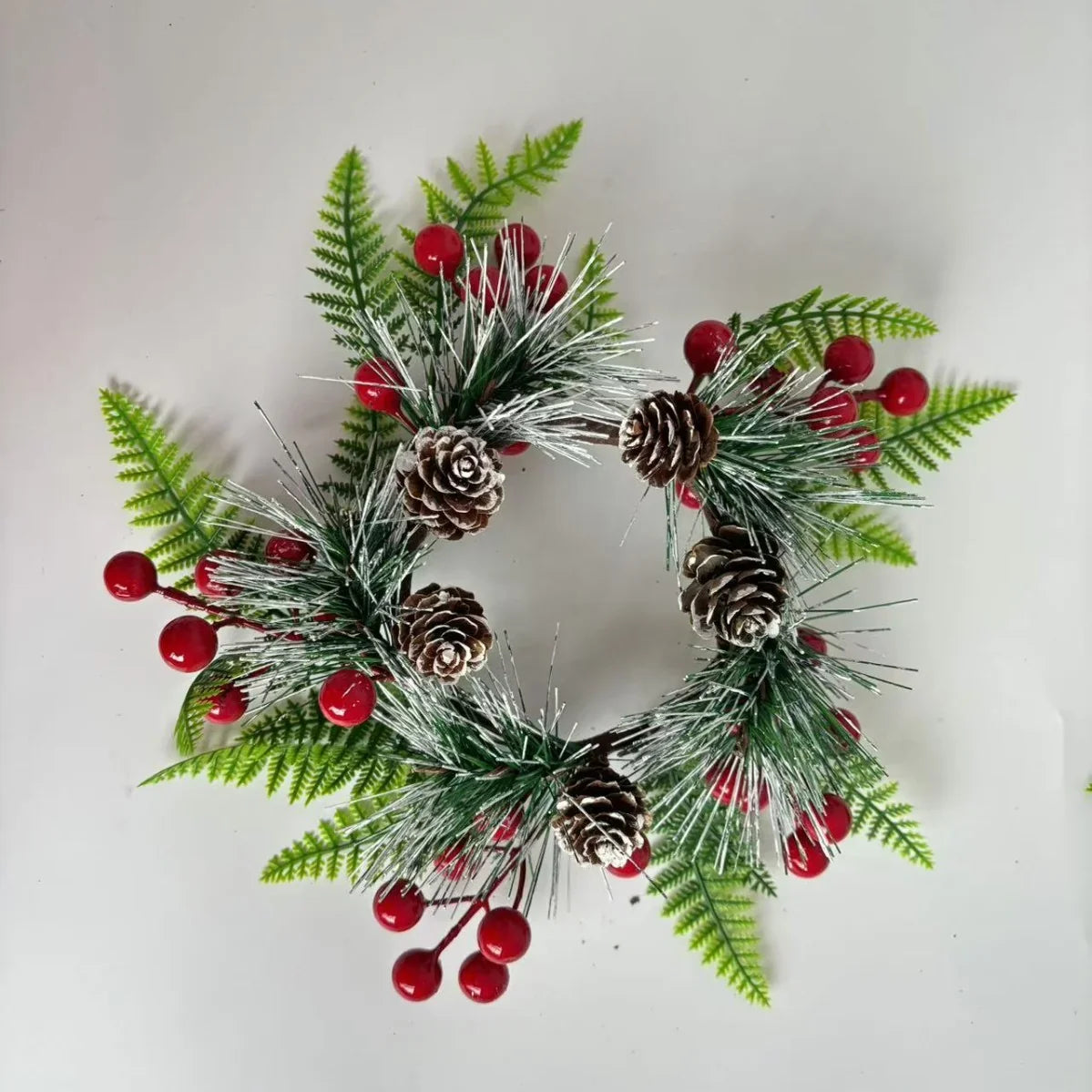 Christmas Wreath Weather-Resistant Natural Pine Cones & Red Berries