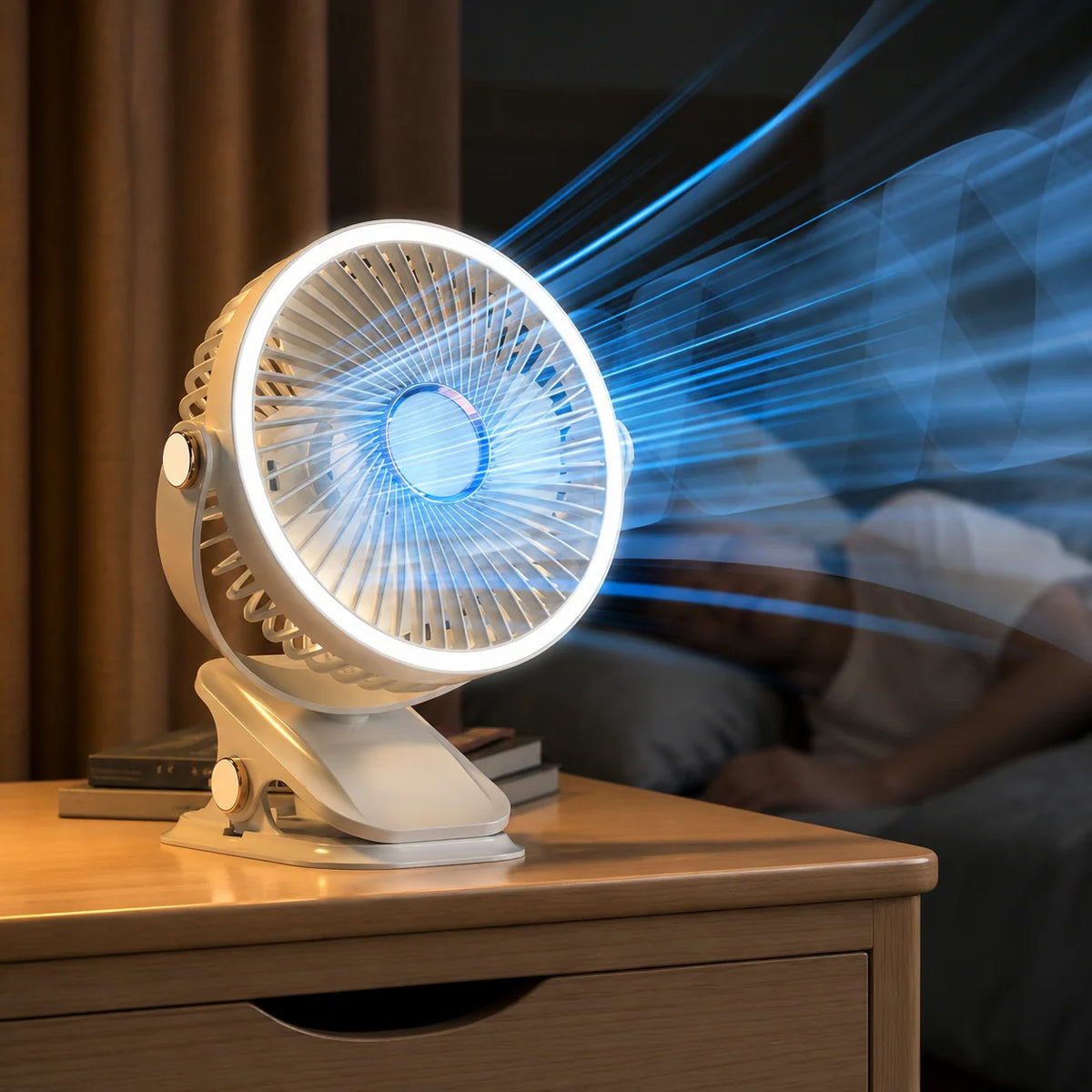 Clip-On Fan Rechargeable LED Night Light 3 Speeds