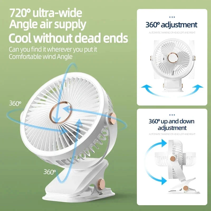Clip-On Fan Rechargeable LED Night Light 3 Speeds