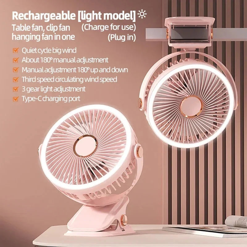Clip-On Fan Rechargeable LED Night Light 3 Speeds