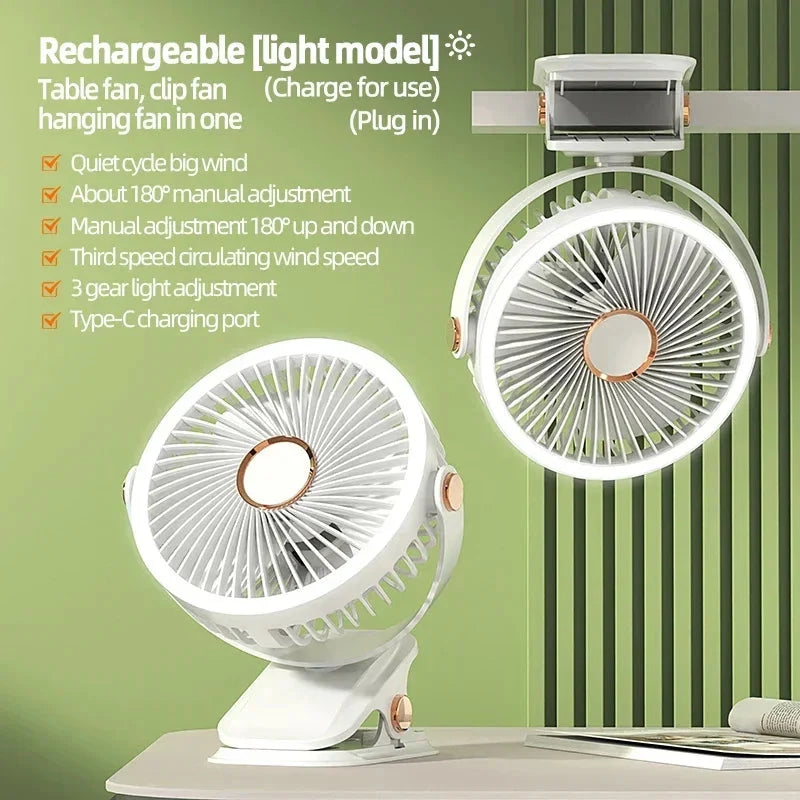 Clip-On Fan Rechargeable LED Night Light 3 Speeds