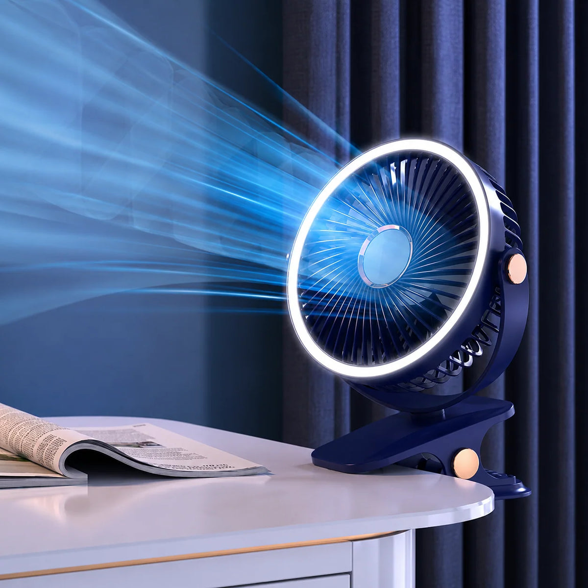 Clip-On Fan Rechargeable LED Night Light 3 Speeds