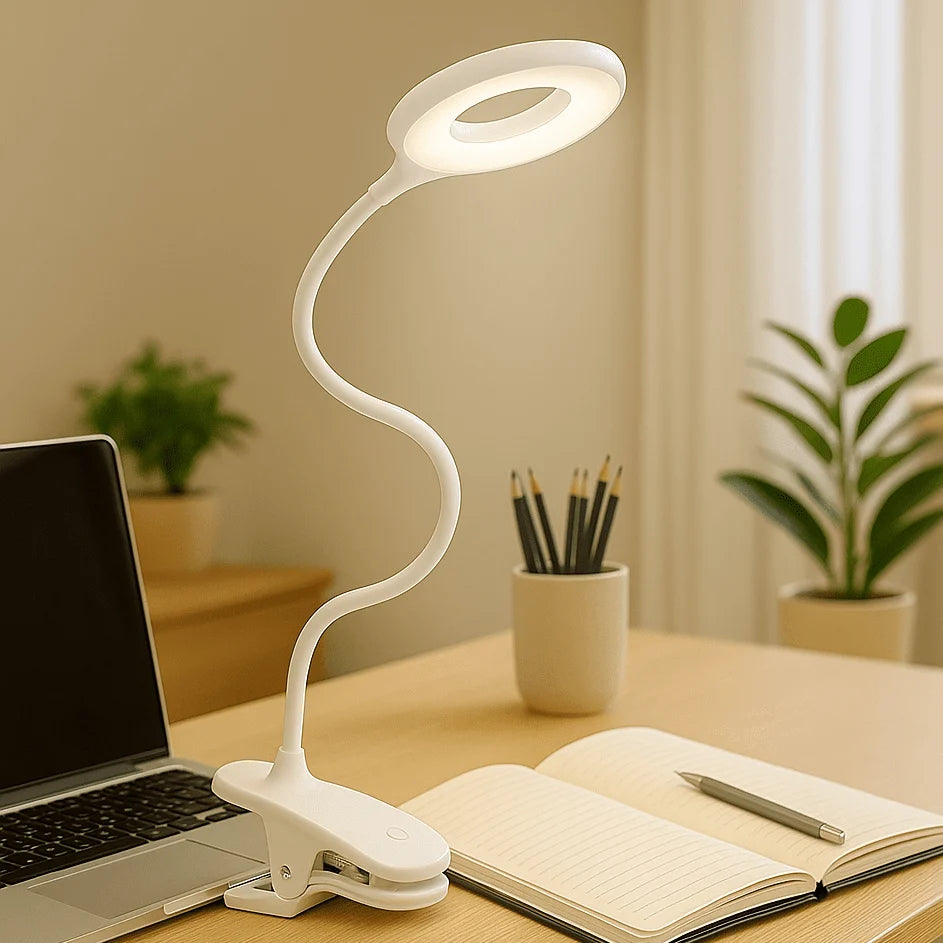 Clip-On Reading Lamp Dimmable Adjustable Neck USB-Powered