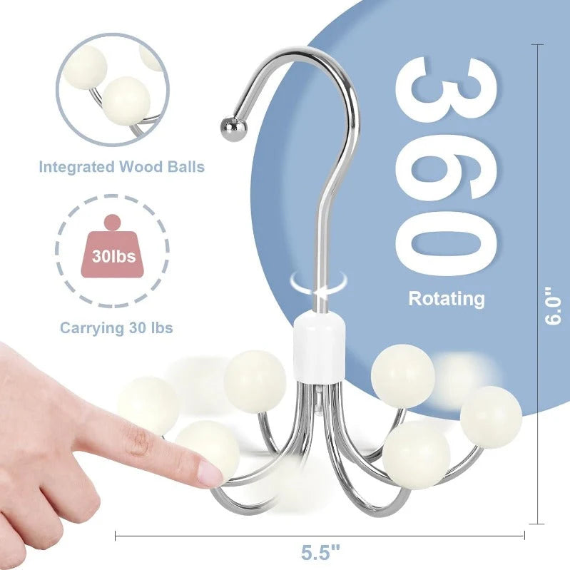 Closet Hanger 360° Rotating 6 Hooks Wooden Beads