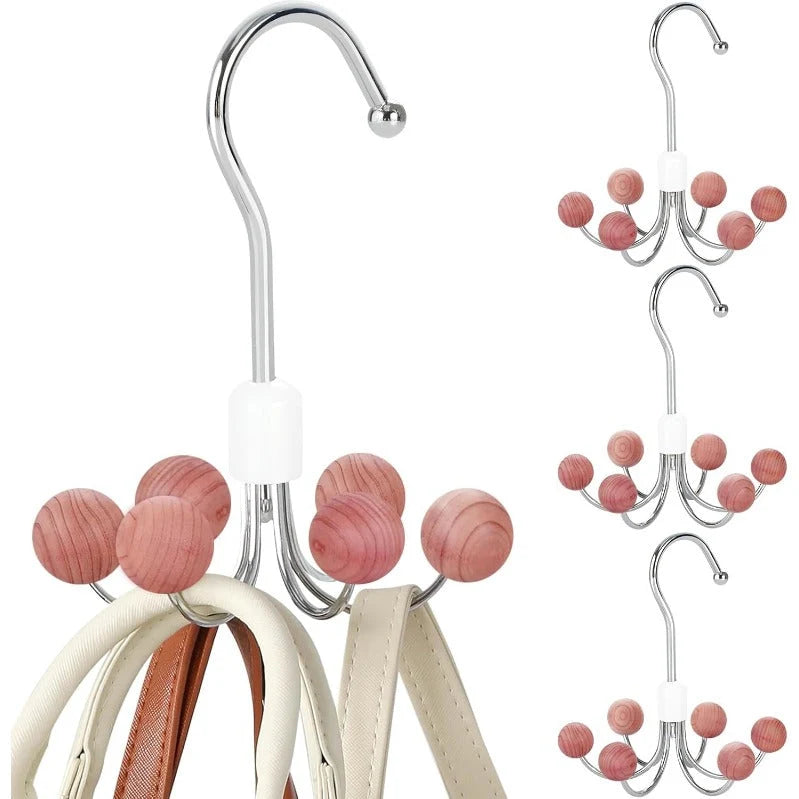 Closet Hanger 360° Rotating 6 Hooks Wooden Beads