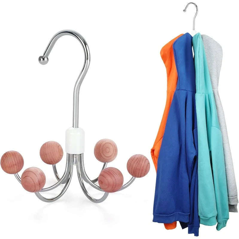 Closet Hanger 360° Rotating 6 Hooks Wooden Beads