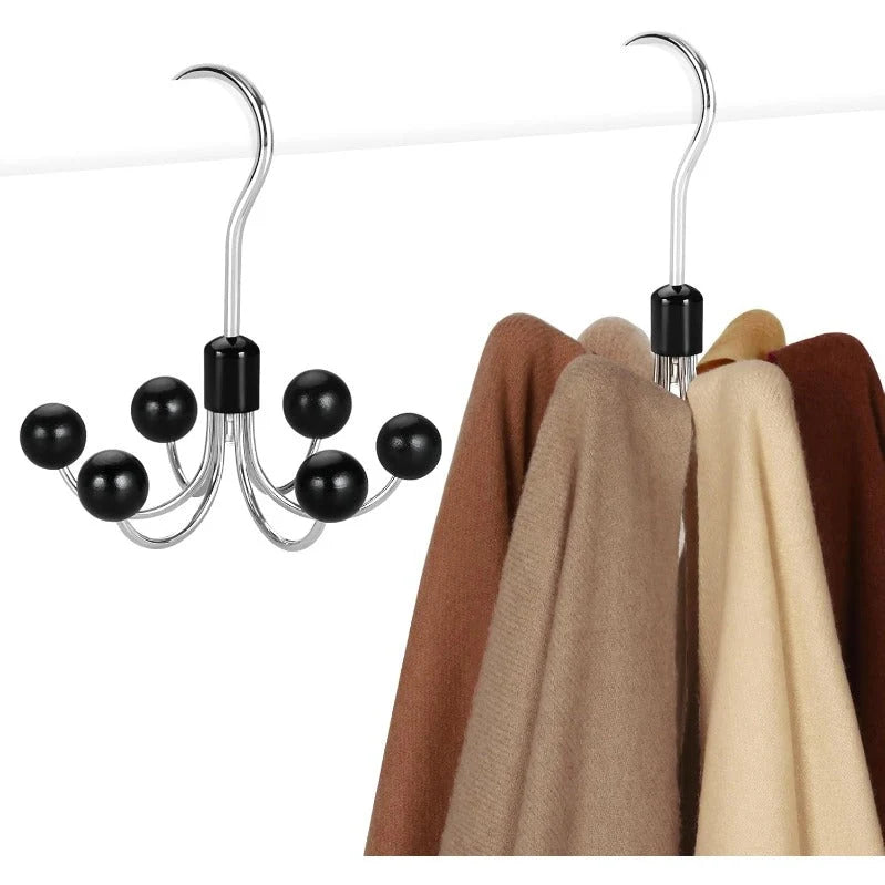 Closet Hanger 360° Rotating 6 Hooks Wooden Beads
