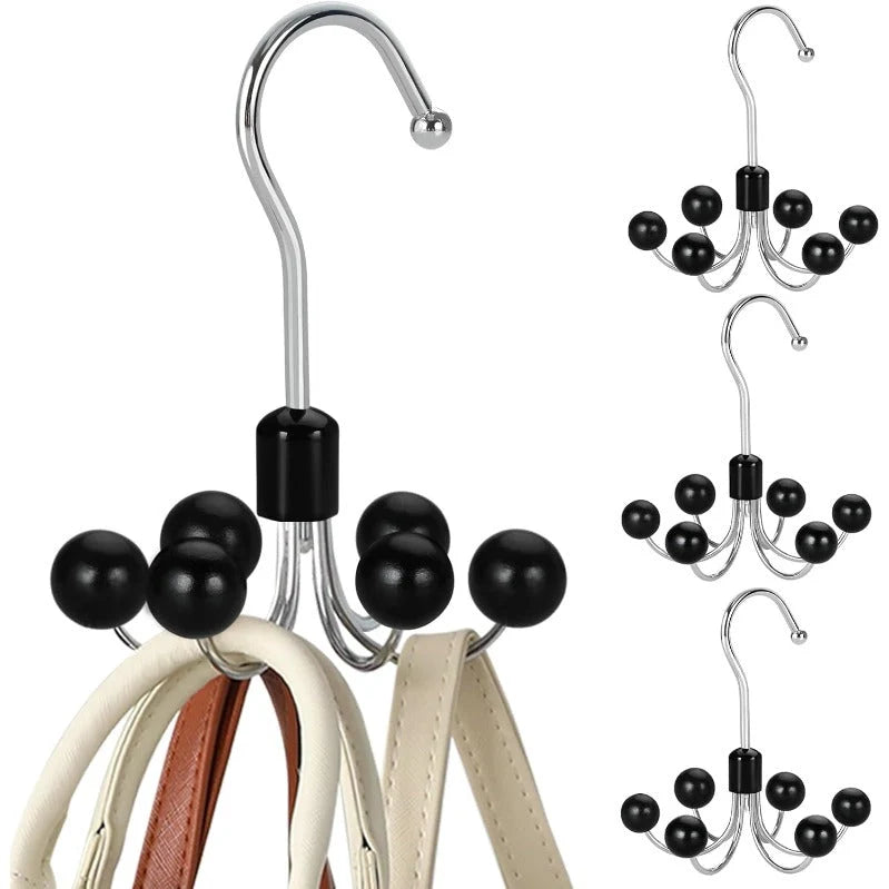 Closet Hanger 360° Rotating 6 Hooks Wooden Beads