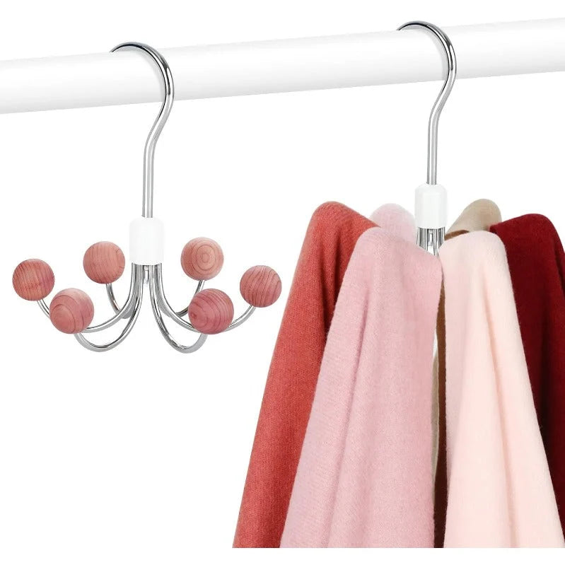 Closet Hanger 360° Rotating 6 Hooks Wooden Beads