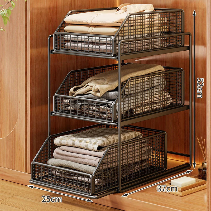 Closet Organizer Stackable Pull-Out Wire Mesh Drawers