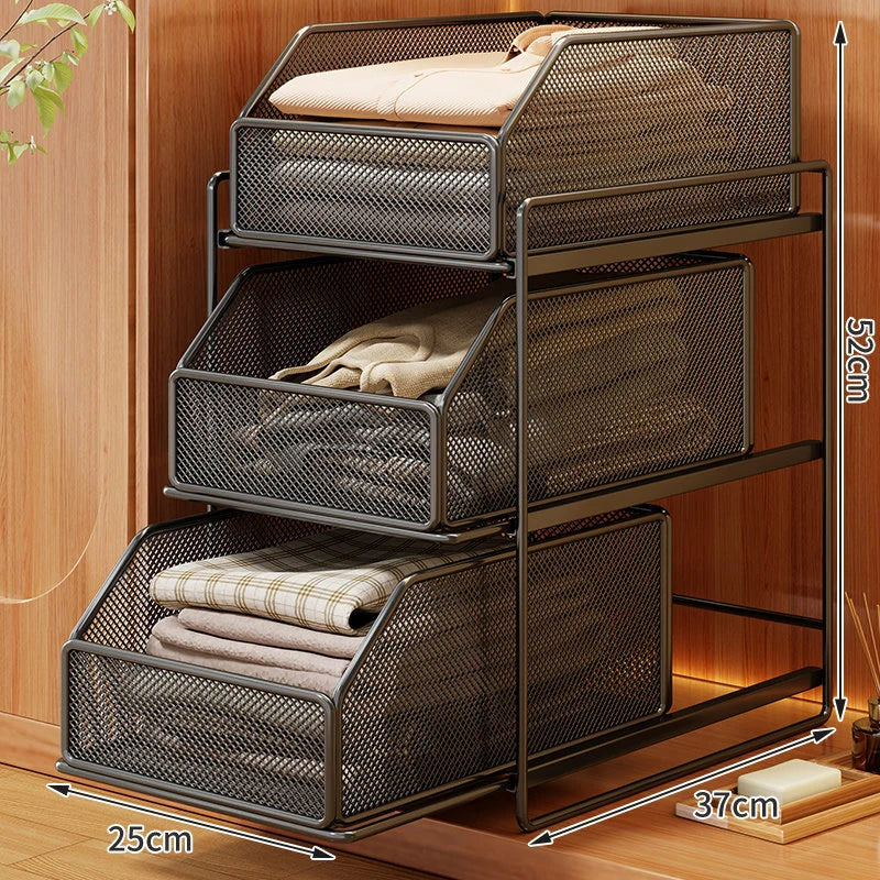 Closet Organizer Stackable Pull-Out Wire Mesh Drawers