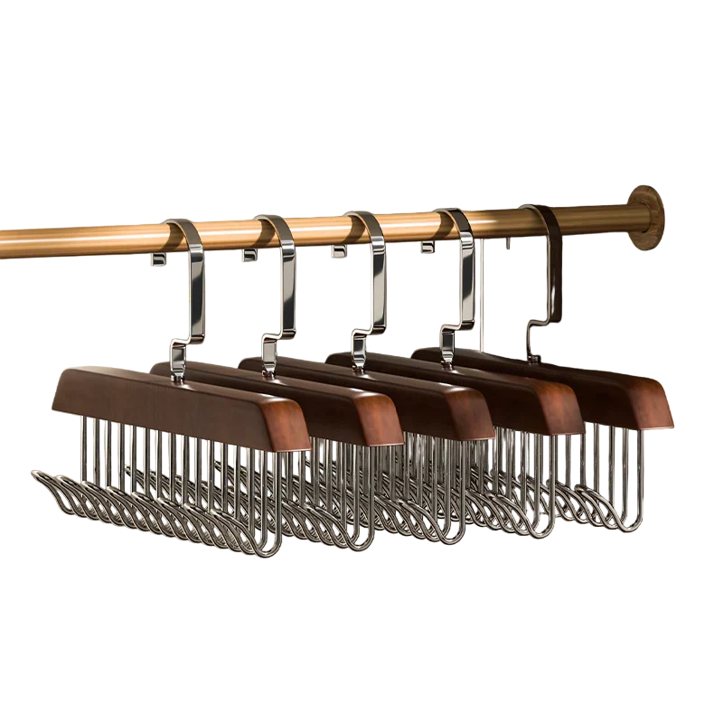 Clothes Hook Organizer Wood & Metal Space-Saving Multi-Hook Design