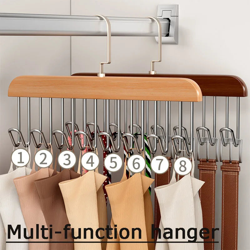 Clothes Organizer Rack Wood Stainless Steel 8 Clips