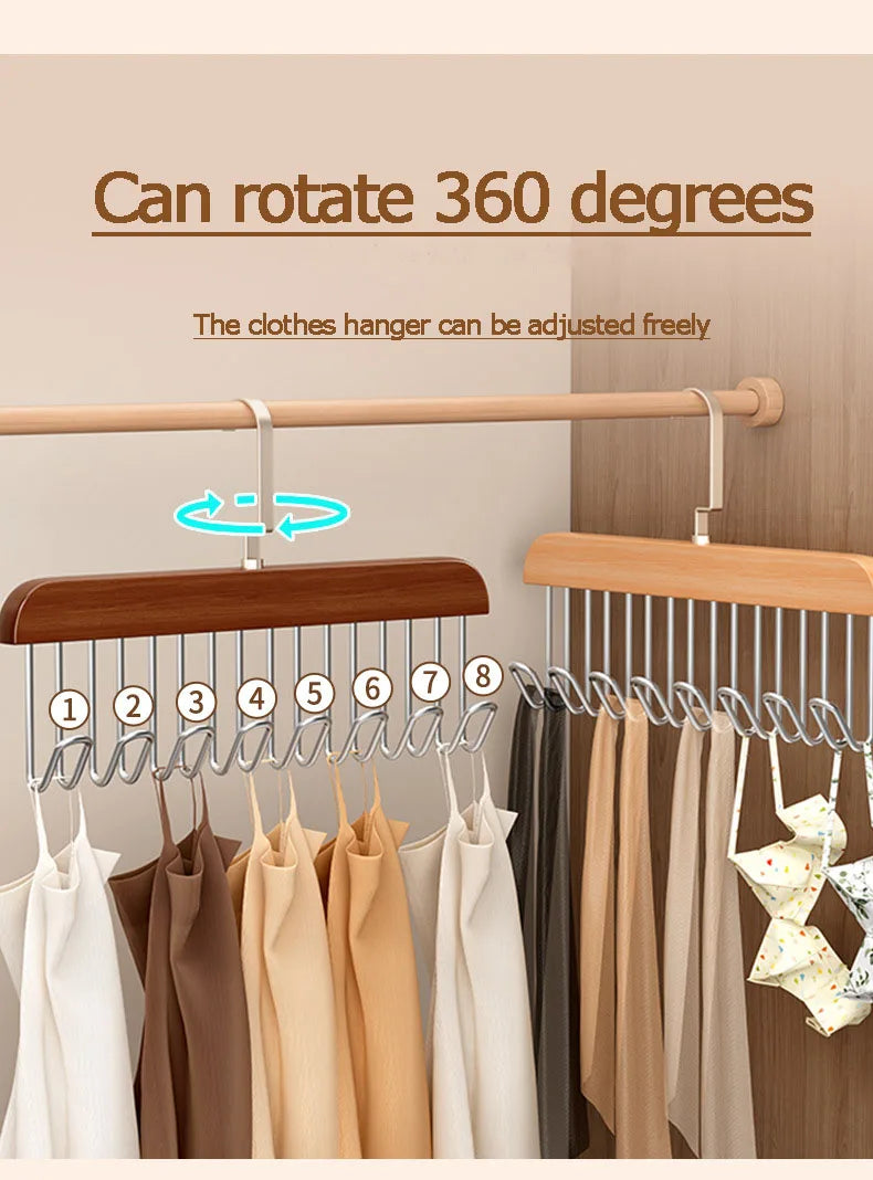 Clothes Organizer Rack Wood Stainless Steel 8 Clips