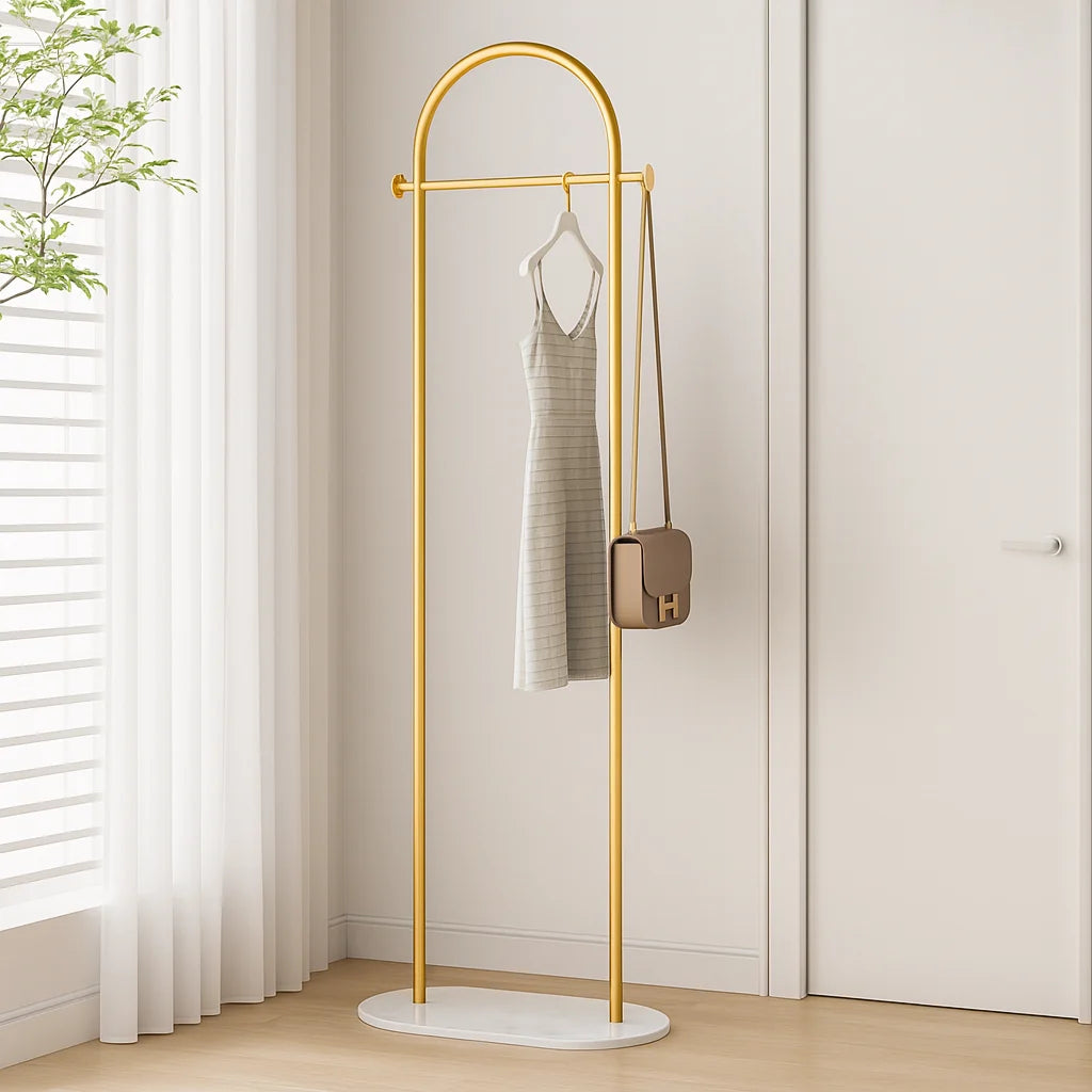 Clothes Rack Freestanding Metal Minimalist Design Gold Finish