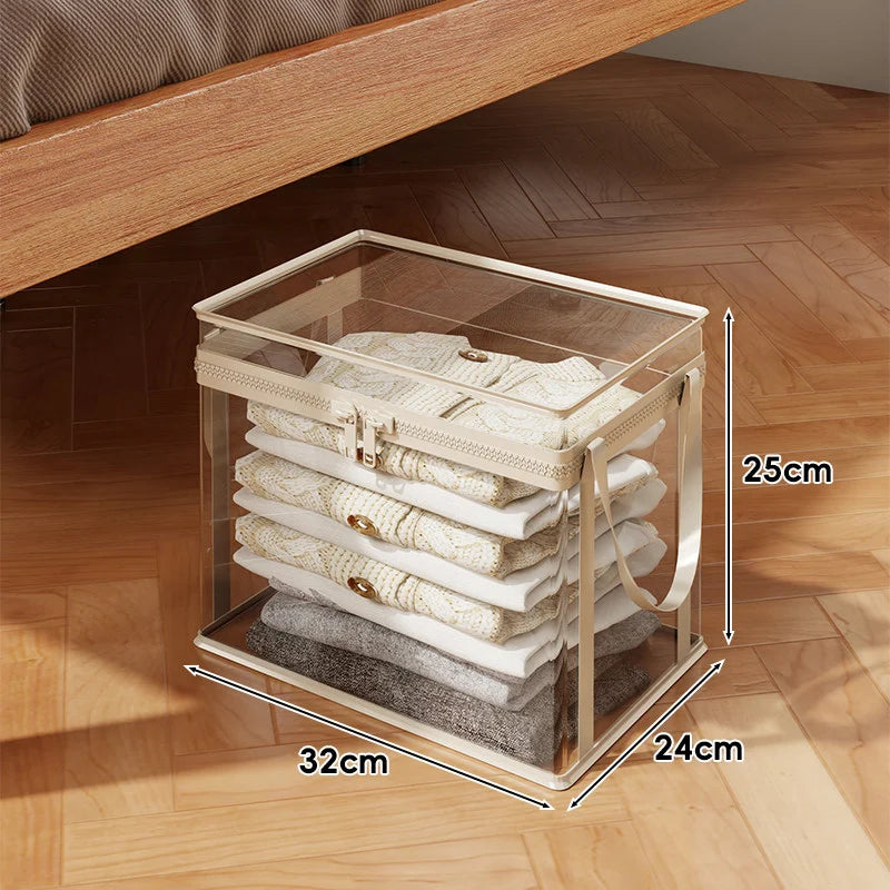 Clothes Storage Box Clear Stackable Dustproof Zipper-ClosureJapgolly