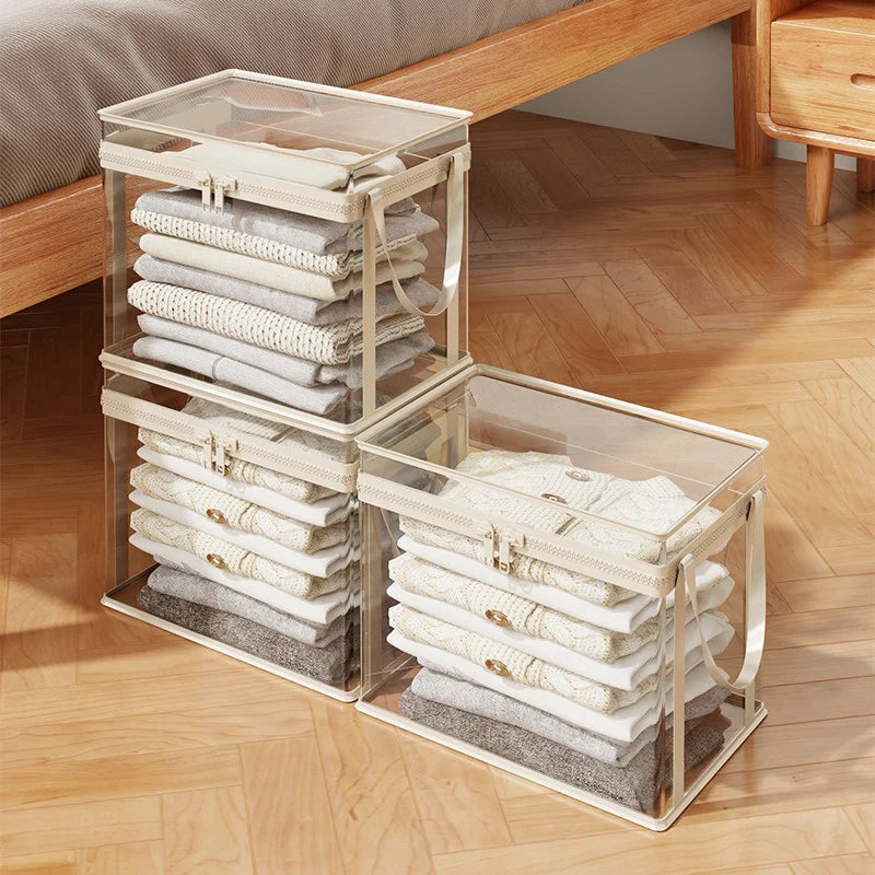 Clothes Storage Box Clear Stackable Dustproof Zipper-ClosureJapgolly