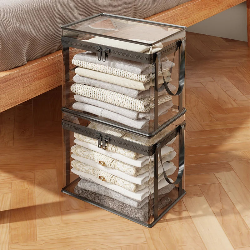 Clothes Storage Box Clear Stackable Dustproof Zipper-ClosureJapgolly