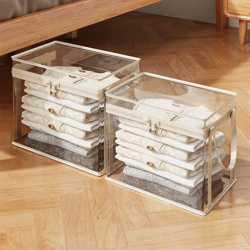 Clothes Storage Box Clear Stackable Dustproof Zipper-ClosureJapgolly