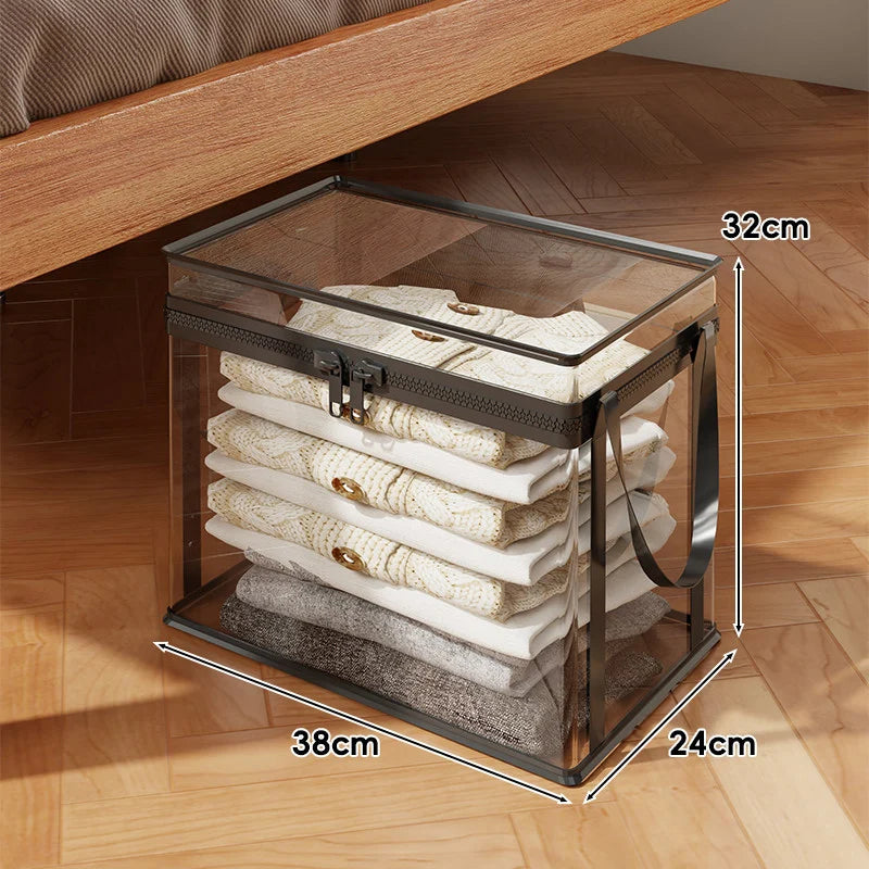 Clothes Storage Box Clear Stackable Dustproof Zipper-ClosureJapgolly