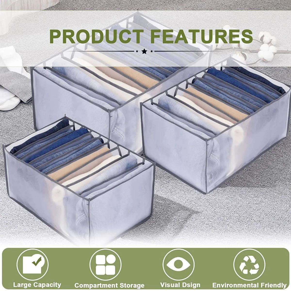 Clothing Organizer Multi-Grid Foldable Stackable