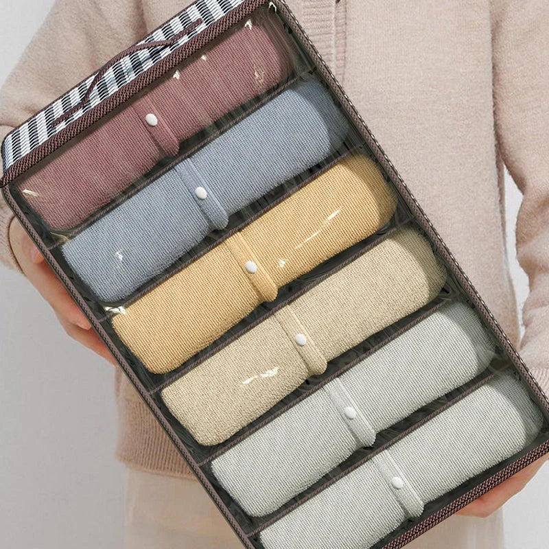 Clothing Storage Box Clear Lid 6 Compartments Stackable