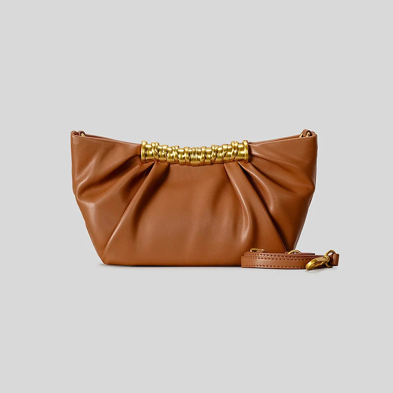 Clutch Bag Leather Foldover Design Detachable Strap