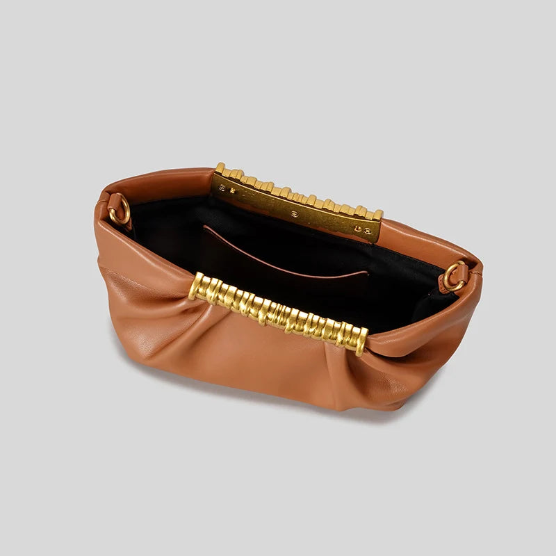 Clutch Bag Leather Foldover Design Detachable Strap