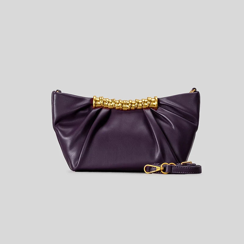 Clutch Bag Leather Foldover Design Detachable Strap