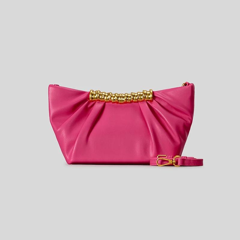 Clutch Bag Leather Foldover Design Detachable Strap