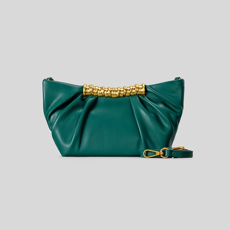 Clutch Bag Leather Foldover Design Detachable Strap
