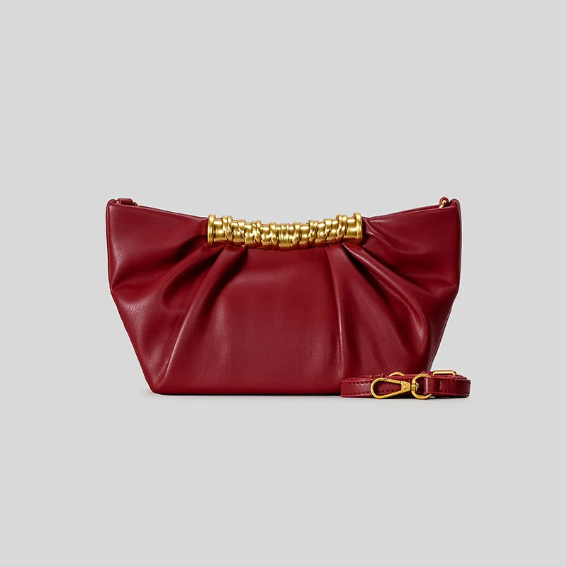 Clutch Bag Leather Foldover Design Detachable Strap