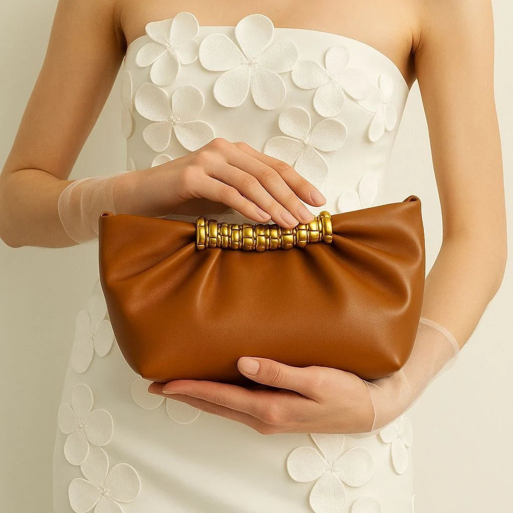 Clutch Bag Leather Foldover Design Detachable Strap