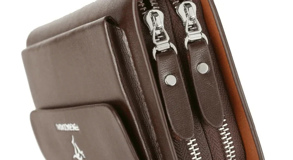 Clutch Wallet Faux Leather Dual Zip 14 Card Slots