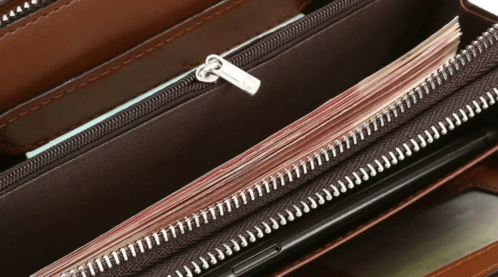 Clutch Wallet Faux Leather Dual Zip 14 Card Slots