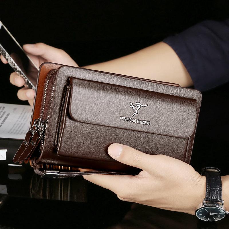 Clutch Wallet Faux Leather Dual Zip 14 Card Slots