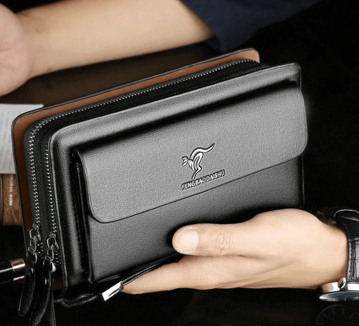 Clutch Wallet Faux Leather Dual Zip 14 Card Slots
