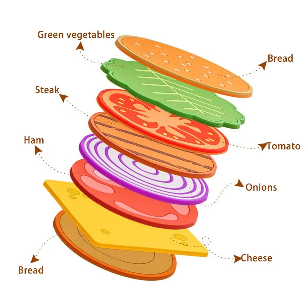 Coaster Set Burger Stack Design Non-Slip Set of 8