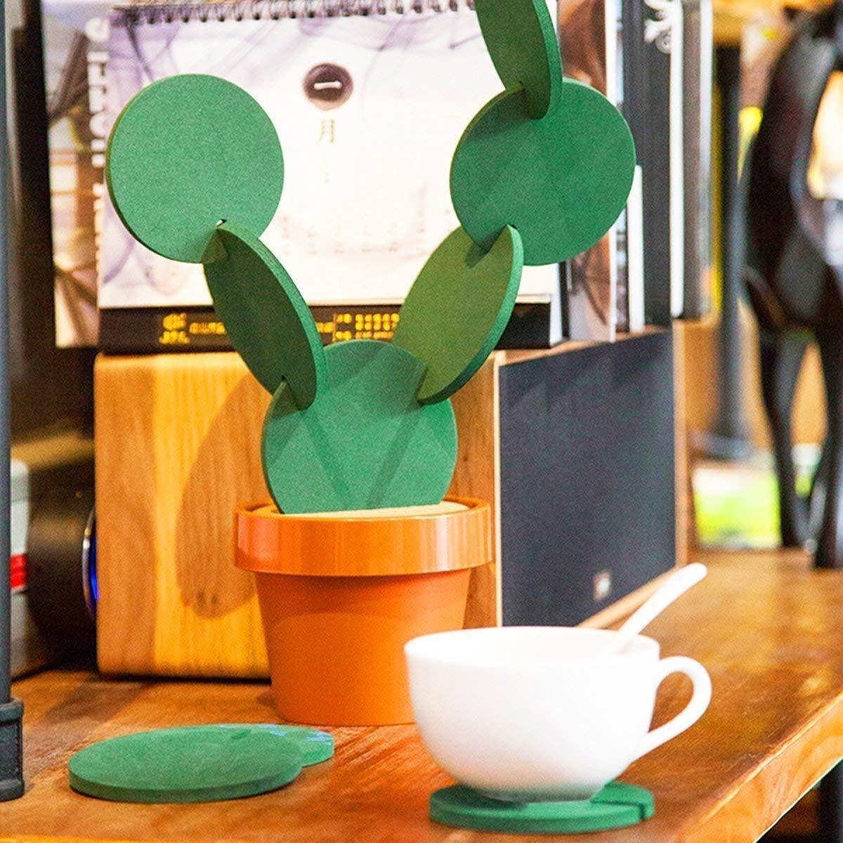 Coaster Set Cactus-Shaped Non-Slip Heat-Resistant with Storage Holder