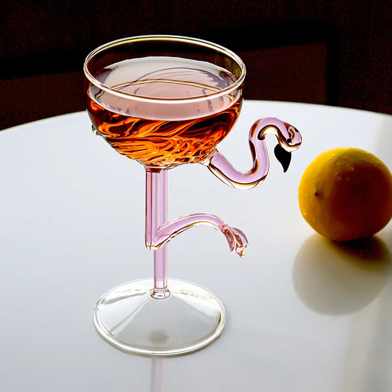 Cocktail Glass Pink Flamingo Stem Clear Glass