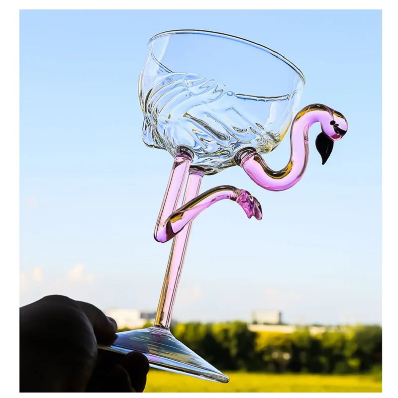 Cocktail Glass Pink Flamingo Stem Clear Glass
