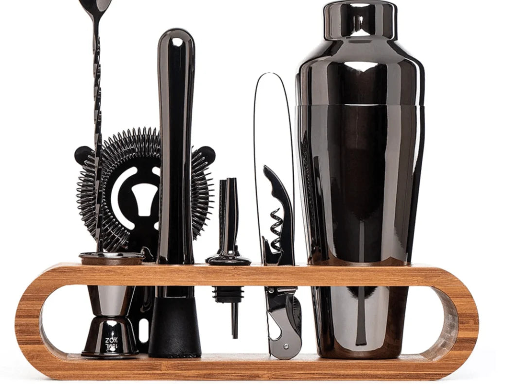 Cocktail Shaker Set Stainless Steel 10-Piece With Storage Stand