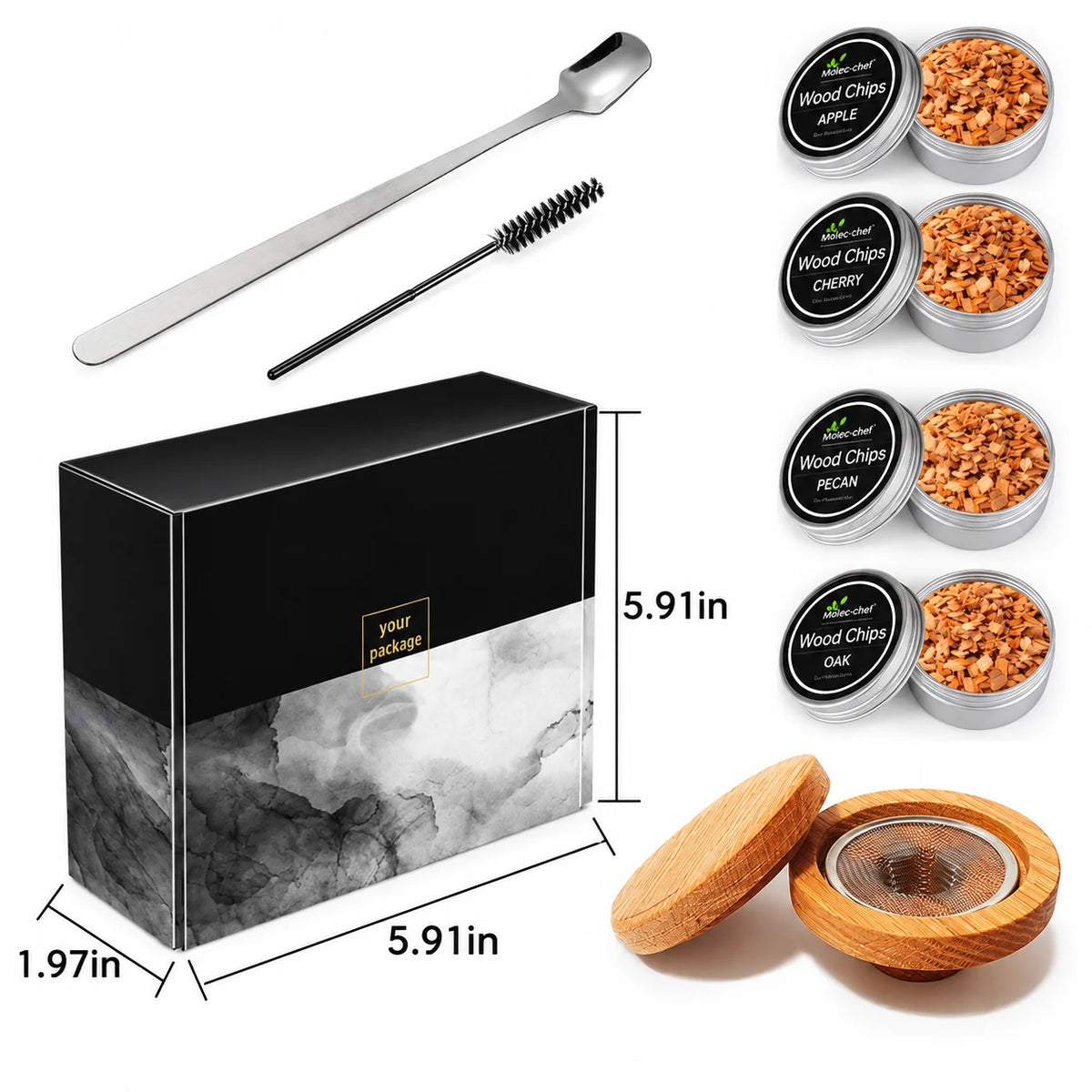 Cocktail Smoker Kit Engraved Lid Torch & Wood Chips