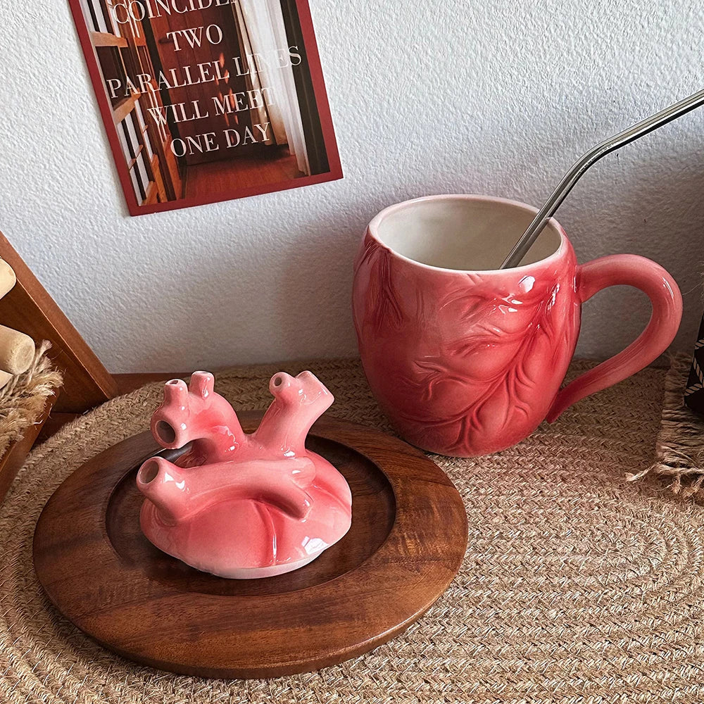 Coffee Mug Anatomical Heart Design With Matching Lid And Straw