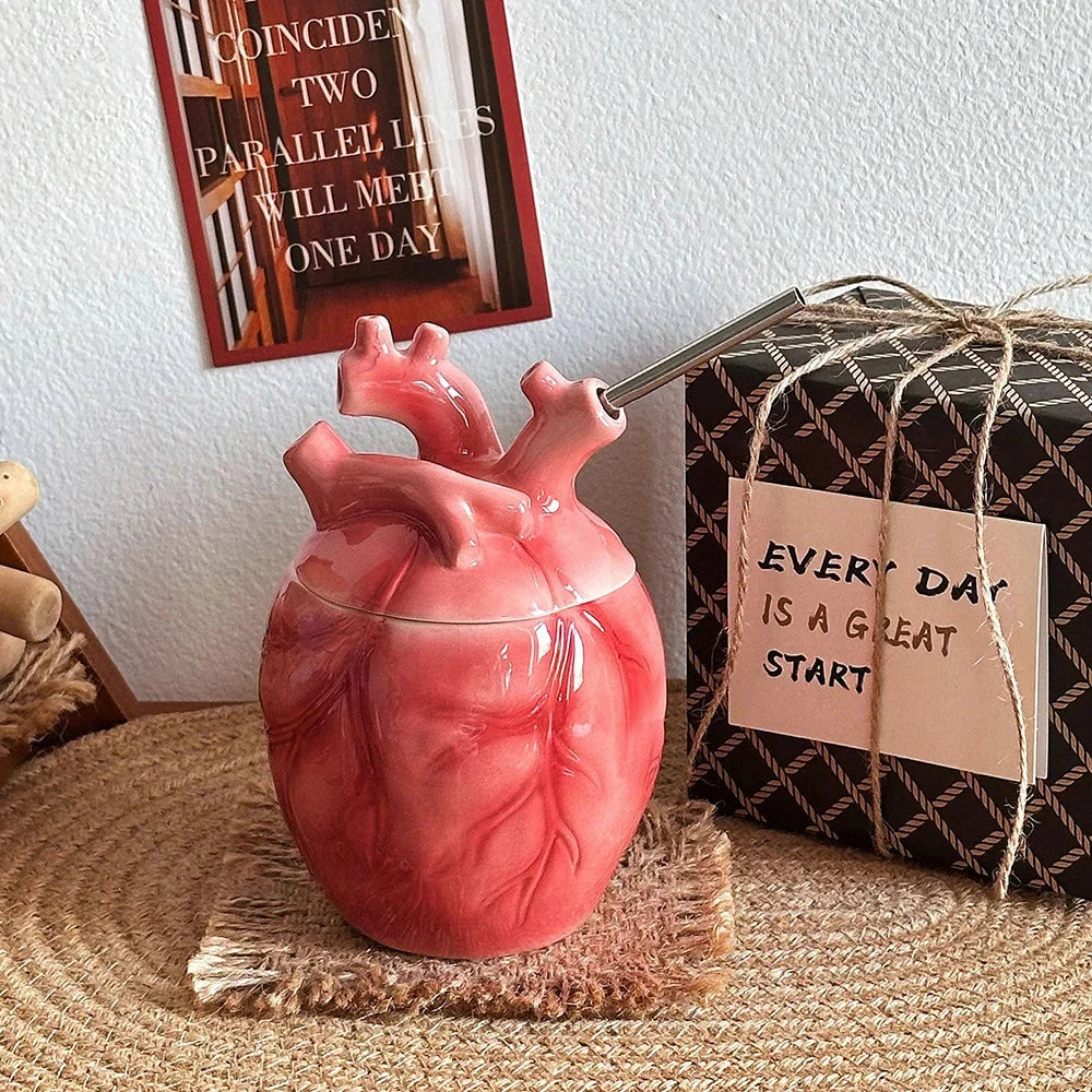 Coffee Mug Anatomical Heart Design With Matching Lid And Straw