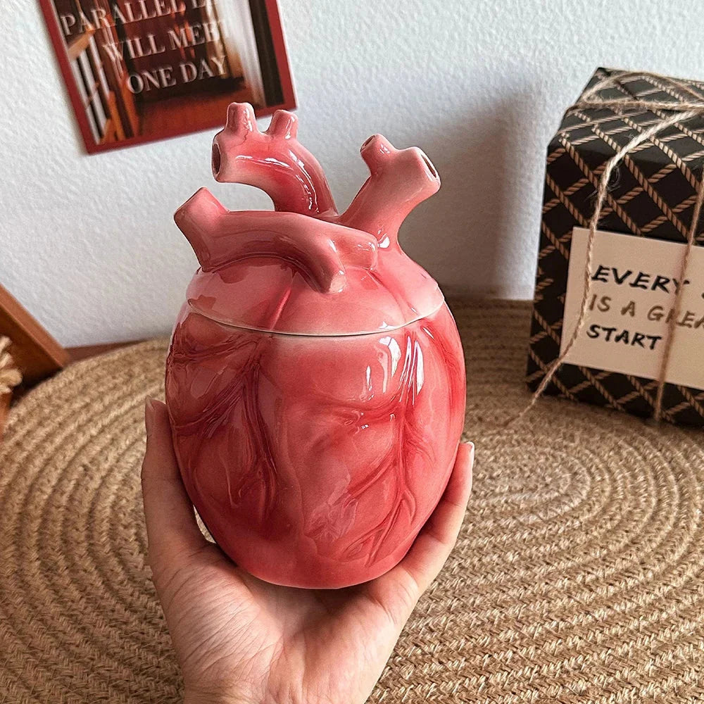 Coffee Mug Anatomical Heart Design With Matching Lid And Straw