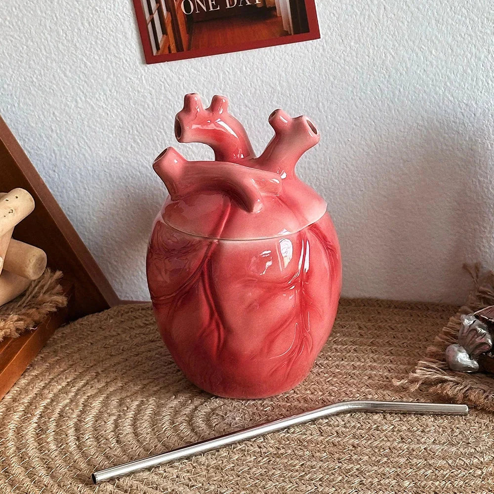Coffee Mug Anatomical Heart Design With Matching Lid And Straw